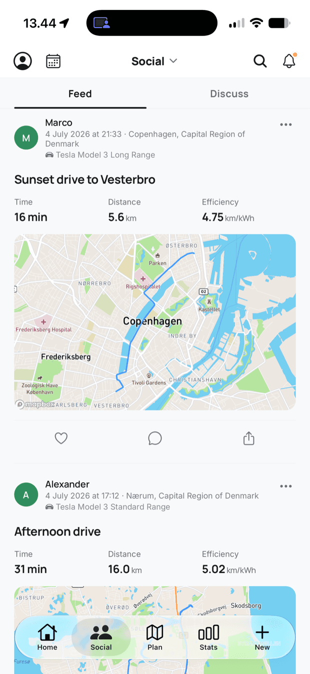 Rangea — social feed of shared drives with route maps and stats